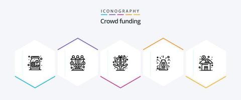 Crowdfunding-Icon-Pack mit 25 Zeilen, einschließlich Bank. Vertrag. Investitionen sponsern. Zusammenarbeit. Fonds vektor