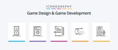 Game Design und Game Development Line 5 Icon Pack inklusive neu. eben. Spielen. Software. Editor. kreatives Symboldesign vektor