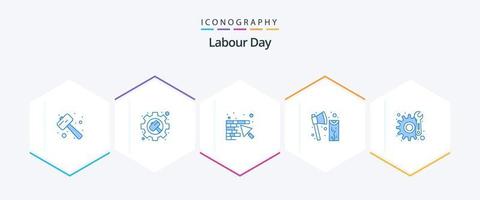 Labor Day 25 blaues Icon Pack inklusive Holz. Schneiden. die Einstellungen. Konstruktion. Kelle vektor