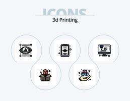3D-Druckzeile gefüllt Icon Pack 5 Icon Design. Laser. Laser. 3d. Drucken. Modellieren vektor
