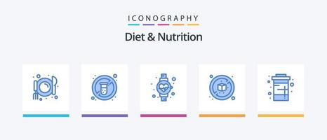 diet och näring blå 5 ikon packa Inklusive vatten. dryck. Kolla på. diet. låda. kreativ ikoner design vektor