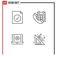 modern uppsättning av 4 fylld linje platt färger pictograph av komplett media spela durkslag datum video spela redigerbar vektor design element