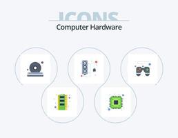 dator hårdvara platt ikon packa 5 ikon design. spel vaddera. kraft tillförsel. skiva. kraft. elektronik vektor