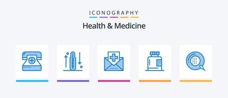 hälsa och medicin blå 5 ikon packa Inklusive kondition. flaska. hälsa. medicin. hälsa. kreativ ikoner design vektor