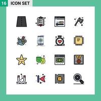 Stock Vektor Icon Pack mit 16 Linienzeichen und Symbolen für kreatives Camping Love Axe Web editierbare kreative Vektordesign-Elemente