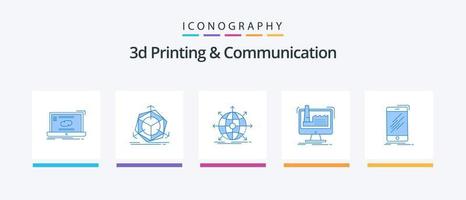 3D-Druck und Kommunikation Blue 5 Icon Pack inklusive Fertigung. Digital. Änderung. Netz. International. kreatives Symboldesign vektor