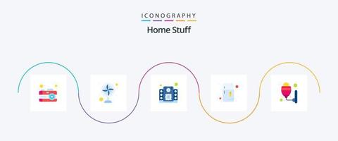 Home Stuff Flat 5 Icon Pack inklusive Licht. Musik. Kühlschrank. Gefrierschrank vektor
