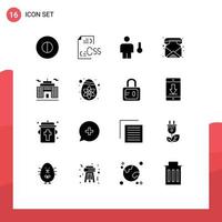 16 fast glyf begrepp för webbplatser mobil och appar byggnad telefon avatar e-post temperatur redigerbar vektor design element