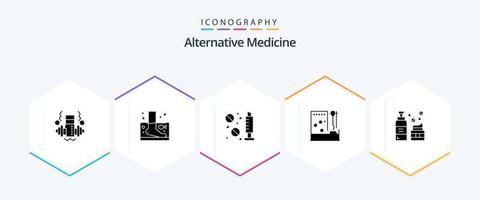 Alternativmedizin 25 Glyphen-Icon-Pack einschließlich Kosmetik. Zimmer. Arzneimittel. Medizin. Blut vektor