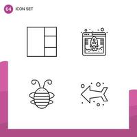 Gruppe von 4 modernen Filledline-Flachfarben für Grid-Marienkäfer-Datenbank Biene Insekt Pfeil editierbare Vektordesign-Elemente vektor