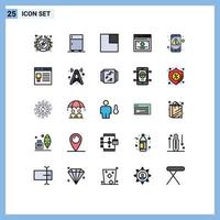 moderner Satz von 25 gefüllten Linien, flachen Farben und Symbolen wie Alarm-Quicklinks Seitenlayout einfrieren bearbeitbare Vektordesign-Elemente vektor