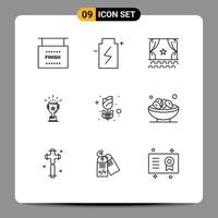 Stock Vector Icon Pack mit 9 Zeilenzeichen und Symbolen für Trophäenmedaillen-Umweltpokalleistung editierbare Vektordesign-Elemente