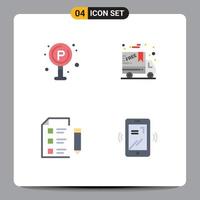 4 flaches Icon-Konzept für mobile Websites und Apps City School Board Delivery Test editierbare Vektordesign-Elemente vektor