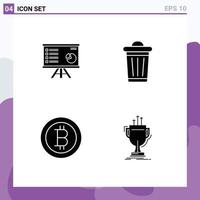 Stock Vector Icon Pack mit 4 Linienzeichen und Symbolen für die Präsentation Power Chart Report Bitcoin editierbare Vektordesign-Elemente