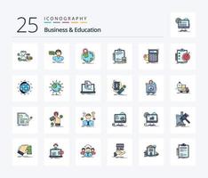 företag och utbildning 25 linje fylld ikon packa Inklusive kalkylator. bokföring. samråd. markör. över hela världen vektor