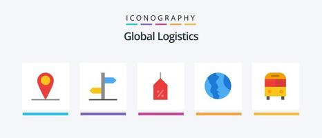 Global Logistics Flat 5 Icon Pack inklusive Auto. Welt. Schild. Karte. global. kreatives Symboldesign vektor