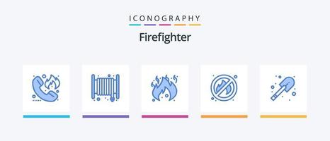 Feuerwehrmann blau 5 Icon Pack inklusive Schaufel. Konstruktion. Schlauch. Platz. Feuer. kreatives Symboldesign vektor