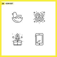 Stock Vector Icon Pack mit 4 Zeilenzeichen und Symbolen für Duck Up Business Target Phone editierbare Vektordesign-Elemente