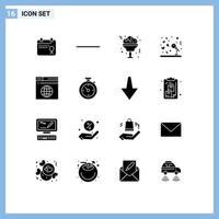 piktogram uppsättning av 16 enkel fast glyfer av kompass server dryck nätverk reception redigerbar vektor design element