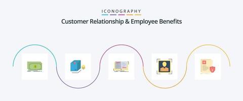 kund relation och anställd fördelar platt 5 ikon packa Inklusive dokumentera. id. bok. användare id. teori vektor