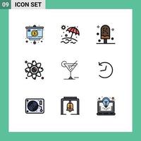 9 gefülltes flaches Farbkonzept für mobile Websites und Apps Glaslink Dessertdiagramm Atom editierbare Vektordesign-Elemente vektor