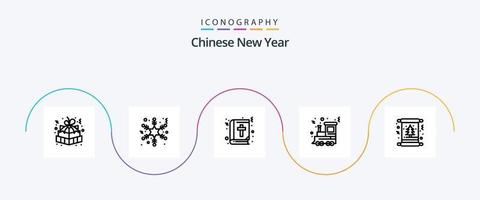 kinesisk ny år linje 5 ikon packa Inklusive jul. tåg. bibeln. Semester. jul vektor