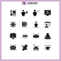 16 universelle solide Glyphen für Web- und mobile Anwendungen Space Monitor Foto Atom Mensch editierbare Vektordesign-Elemente vektor
