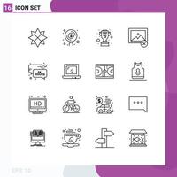 16 Benutzeroberflächen-Gliederungspaket mit modernen Zeichen und Symbolen für Zeit, Foto, Geld, Bildstern, editierbare Vektordesign-Elemente vektor