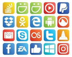 20 Social-Media-Icon-Paket, einschließlich Chat-Mail-Dropbox-E-Mail-Grooveshark vektor