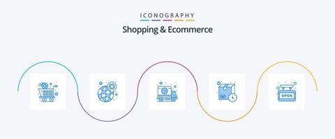 Shopping und E-Commerce Blue 5 Icon Pack inklusive Board. Zeit. Welt. Lieferung. LKW vektor