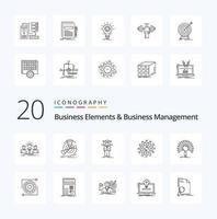 20 Business-Elemente und Business-Management-Line-Icon-Pack wie Production Management Point Solution Human vektor