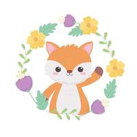 kleine Fuchs Kranz Blumen Blätter Cartoon Tier vektor