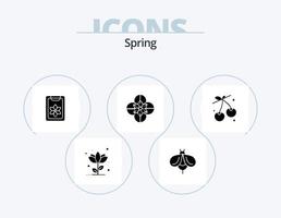 vår glyf ikon packa 5 ikon design. bär. blomma. insekt. anemon blomma. klämma vektor