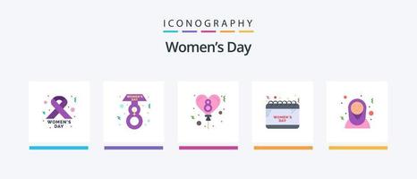 Womens Day Flat 5 Icon Pack inklusive. islamische frauen. Tag. Arabisch. zelebrieren. kreatives Symboldesign vektor