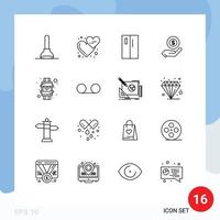 16 universelle Gliederungszeichen Symbole von E-Mail-Monry-Geräten Einkaufsseite editierbare Vektordesign-Elemente vektor