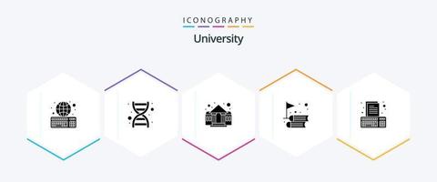 University 25 Glyphen-Icon-Pack inklusive Compose. Erfolg. Gebäude. lernen. Bücher vektor