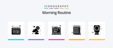 Morgenroutine Glyph 5 Icon Pack inklusive Spülung. Bad. Email. Checkliste. Zeitplan. kreatives Symboldesign vektor