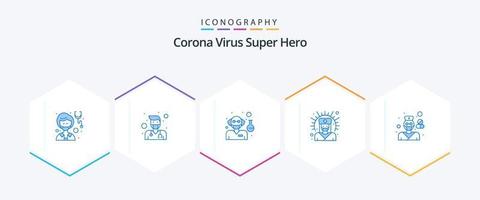 Corona-Virus-Superheld 25 blaues Icon-Pack inklusive Männchen. weiblich. Arzt. medizinische Unterstützung. Arzt vektor