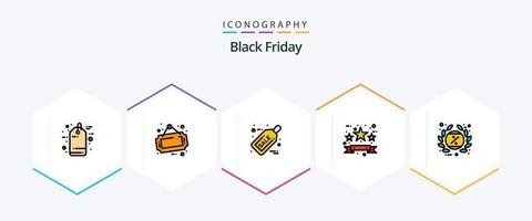 Black Friday 25 Filledline Icon Pack inklusive Black Friday. Verkaufsetikett. schwarzer Freitag. Rabatt. schwarzer Freitag vektor