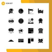 Stock Vector Icon Pack mit 16 Zeilen Zeichen und Symbolen für Office Party Halloween Night Bed Room editierbare Vektordesign-Elemente