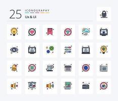 ux und ui 25 Zeilen gefülltes Icon Pack inklusive Tool. App. Lesezeichen. Diamant. Qualität vektor