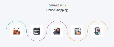 Online-Shopping-Linie gefüllt Flat 5 Icon Pack inklusive Bestellung. Laden. Lieferung. Liste. Checkliste vektor