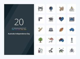 20 Australien oberoende dag linje fylld ikon för presentation vektor