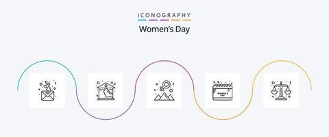 Womens Day Line 5 Icon Pack inklusive Gerechtigkeit. Zeit. Zeitplan. Erfolg vektor