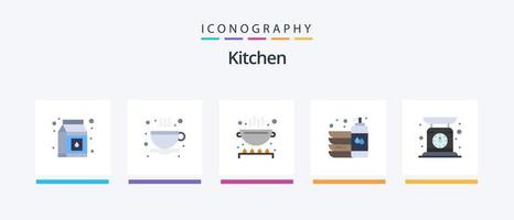 kök platt 5 ikon packa Inklusive skala. kolla upp vikt. kök. tvätta. maträtt. kreativ ikoner design vektor