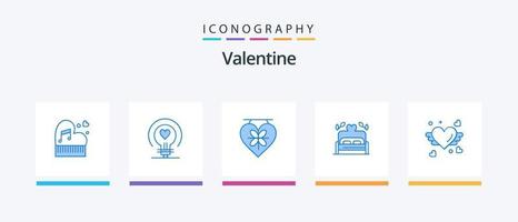 valentine blå 5 ikon packa Inklusive hjärta. säng. kärlek. bröllop. kärlek. kreativ ikoner design vektor