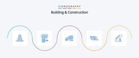 byggnad och konstruktion blå 5 ikon packa Inklusive vägg. brandvägg. Färg. vält. konstruktion vektor