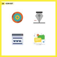 flaches Icon-Paket mit 4 universellen Symbolen der Zahnrad-Web-Engine Chat editierbare Vektordesign-Elemente löschen vektor