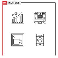 mobile Interface-Linie Satz von 4 Piktogrammen von Business-Kamera-Statistikliste Video editierbare Vektordesign-Elemente vektor