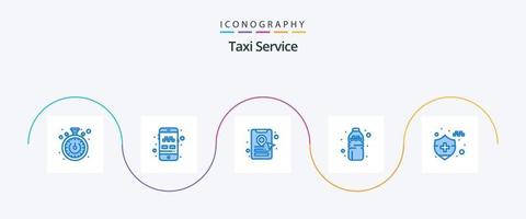 taxi service blå 5 ikon packa Inklusive . försäkring. uppkopplad cab bokning. bil försäkring. vatten vektor